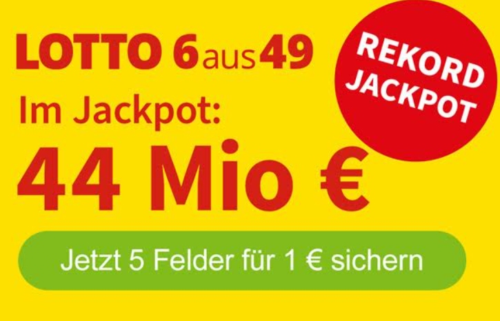 Lotto: Jackpot bei 44 Millionen Euro, 5 Felder für 1 Euro
