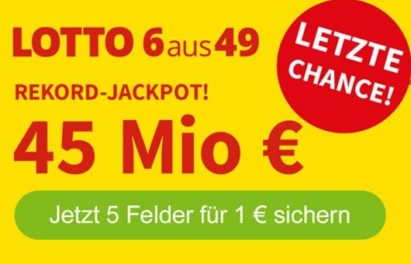Letzte Chance: Rekord-Jackpot von 45 Millionen Euro am Mittwoch
