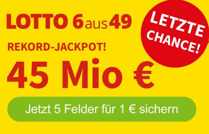 Letzte Chance: Rekord-Jackpot von 45 Millionen Euro am Mittwoch