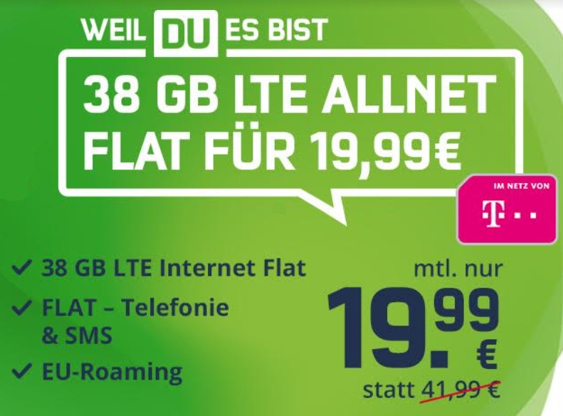 Mobilcom: Grenn LTE mit 38 GByte im Telekom-Netz für 19,99 Euro