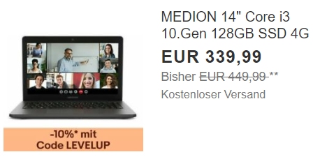 Aldi-Notebook: LTE-Rechner Medion Akoya E14410 als B-Ware für 305,99 Euro