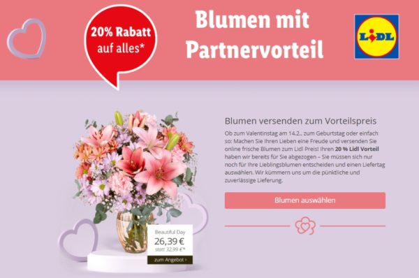 Valentinstag: 20 Prozent Blumen-Rabatt via Lidl