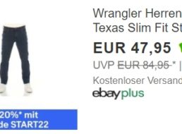 Wrangler: Jeans bei Ebay mit Gutschein für 38,36 Euro frei Haus