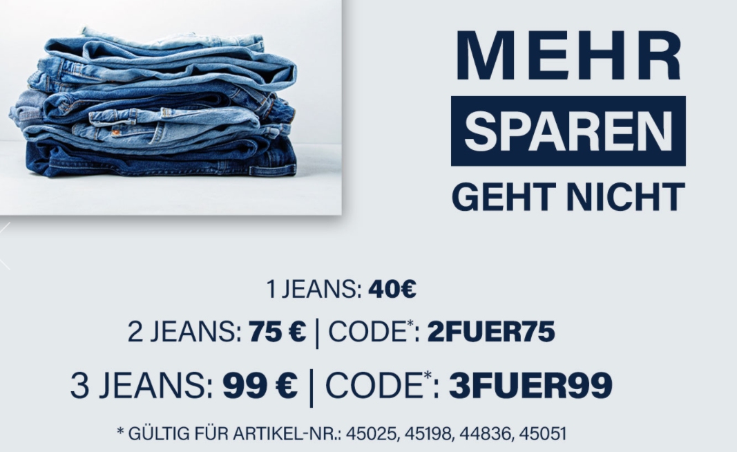 Jeans Direct: 3 Jeans für 99 Euro frei Haus