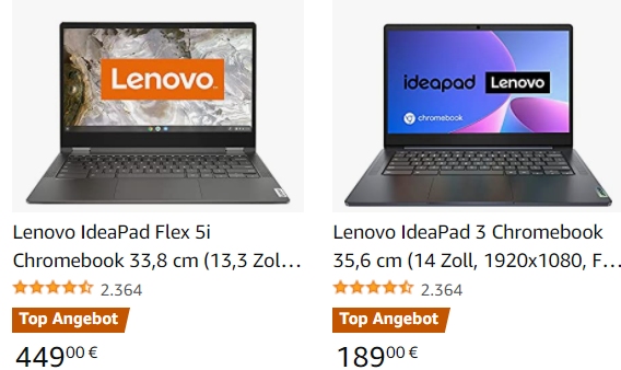 Amazon: Chromebook "Lenovo Ideapad 3" für 189 Euro frei Haus