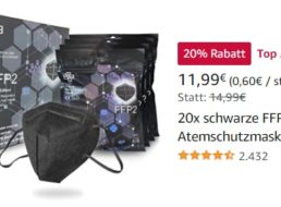 Amazon: 20er-Pack schwarze FFP2-Masken für 11,99 Euro