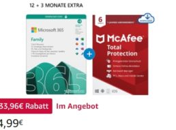 Amazon: Microsoft 365 Family & McAfee Total Protection für 54,99 Euro