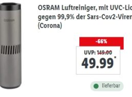 Lidl: Mobiler UVC-Luftreiniger von Osram für 49,99 Euro frei Haus