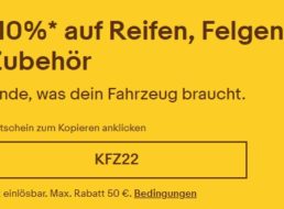 Ebay: Reifen und Felgen mit zehn Prozent Extra-Rabatt