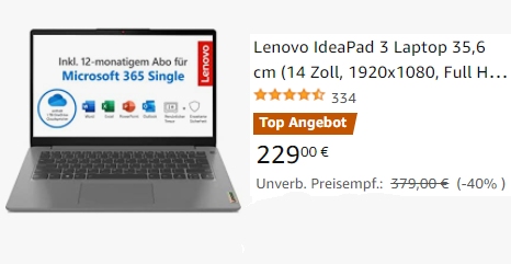 Amazon: Lenovo Ideapad mit 128 GByte SSD für 229 Euro