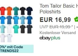 Tom Tailor: Poloshirts bei Ebay für 13,59 Euro frei Haus
