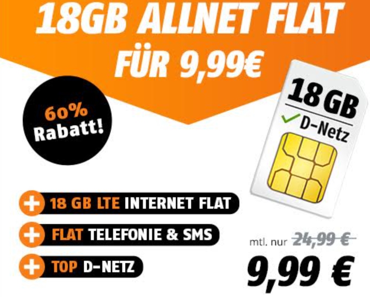 Klarmobil: Vodafone-Flat mit 18 GByte LTE-Daten für 9,99 Euro