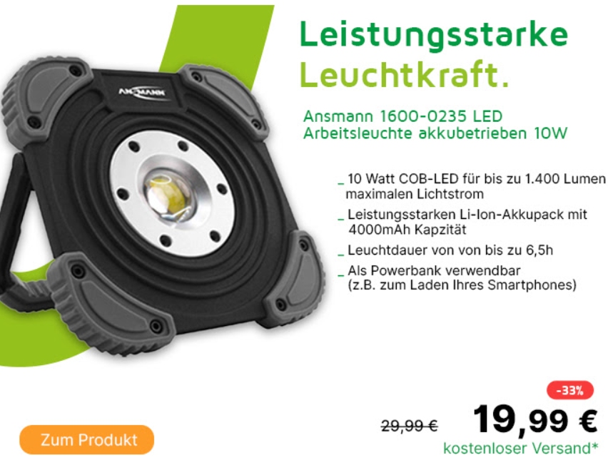 Völkner: LED-Baustrahler von Ansmann für 19,99 Euro frei Haus