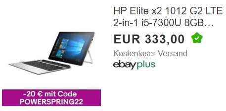 Ebay: LTE-Convertible "HP Elite x2 1012 G2" als B-Ware für 313 Euro