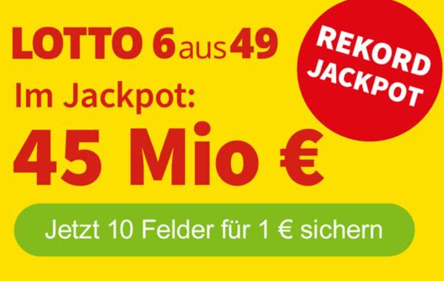 Rekord-Jackpot: 45 Millionen Euro bei Lotto 6aus49