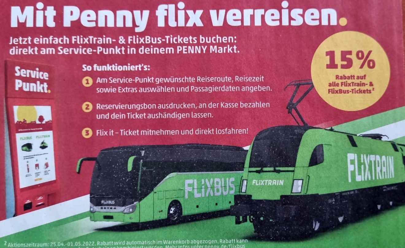 Penny: Flixbus und Flixtrain mit 15 Prozent Rabatt