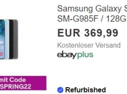 Ebay: Samsung Galaxy S20+ als B-Ware für 349,99 Euro