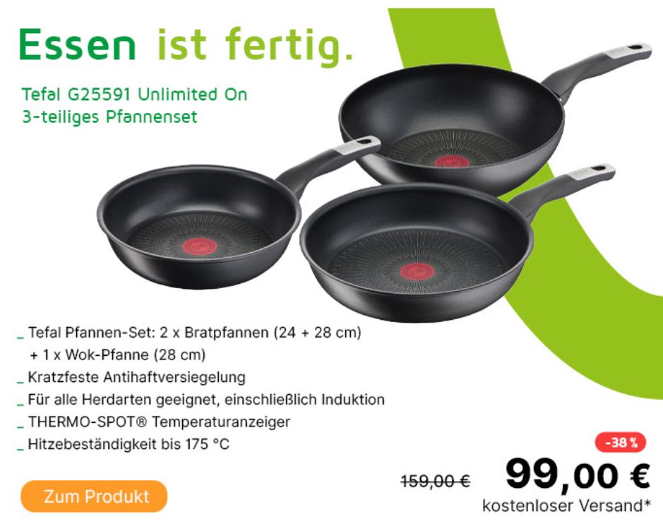 Völkner: Tefal-Pfannenset für 99 Euro frei Haus