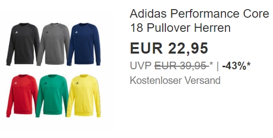 Ebay: Adidas Sweater Core 18 für 22,95 Euro frei Haus