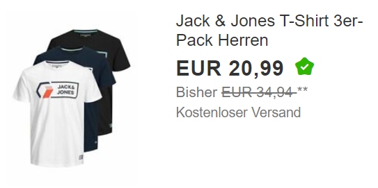 Jack & Jones: Dreierpack T-Shirts für 20,99 Euro frei Haus