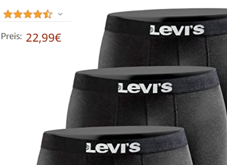 Levi's: Dreierpack Boxershorts für 22,99 Euro frei Haus
