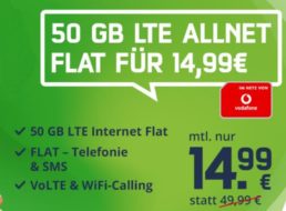 Vodafone-Netz: Allnet-Flat mit 50 GByte LTE-Daten für 14,99 Euro
