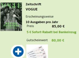 Vogue: Jahresabo für 80 Euro inklusive Gutschein über 80 Euro