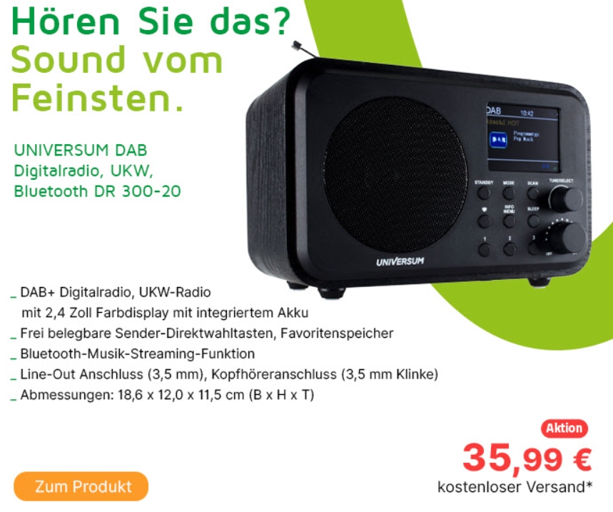 Völkner: DAB-Radio "Universum DR 300-20" für 35,99 Euro frei Haus