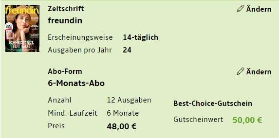 Freundin: Halbjahresabo für 48 Euro mit Gutschein über 50 Euro