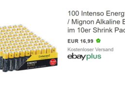 Ebay: 100er-Pack Intenso AA-Batterien für 16,99 Euro frei Haus