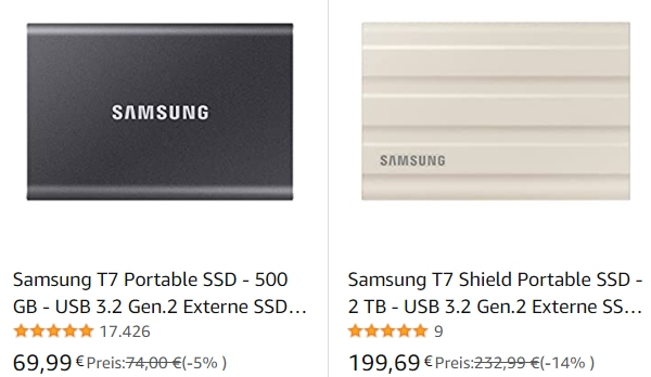 Samsung: Portable SSDs ab 69,99 Euro via Amazon