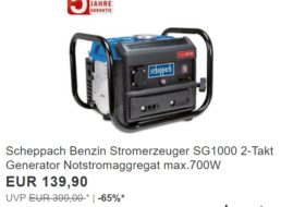 Ebay: Notstromaggregat “Scheppach SG1000” mit 5 Jahren Garantie für 139,90 Euro