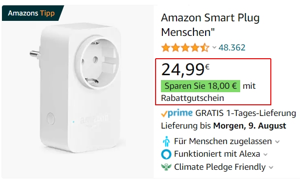 Amazon: Smart Plug mit Gutschein für 6,99 Euro