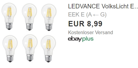 LEDVANCE: Volkslicht im Sechserpack für 8,99 Euro