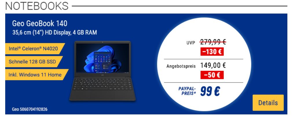 NBB: Geobook mit Windows 11 und Microsoft 365 für 99 Euro