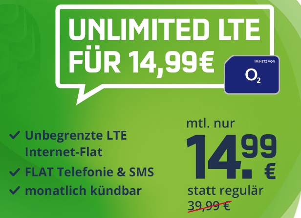 Freenet: Unlimited LTE mit monatlicher Kündbarkeit für 14,99 Euro