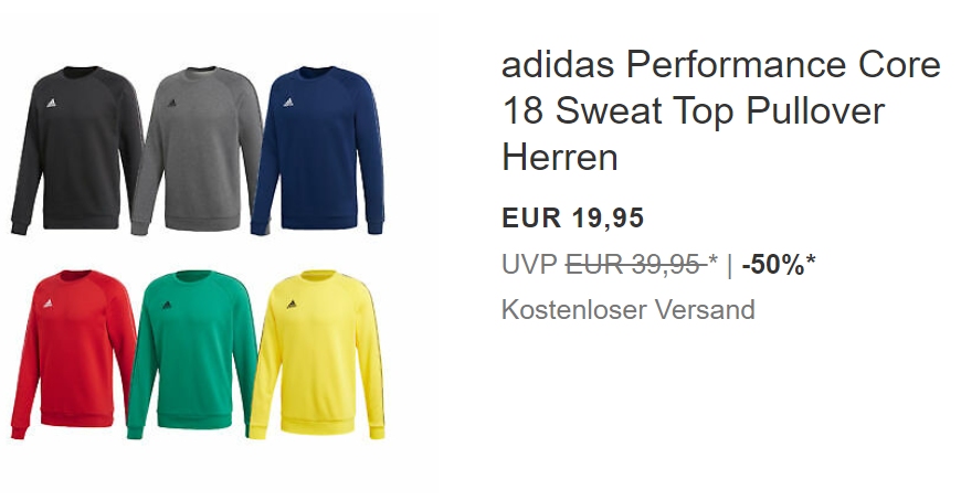 Ebay: Adidas-Pullover Core 18 für 19,95 Euro frei Haus