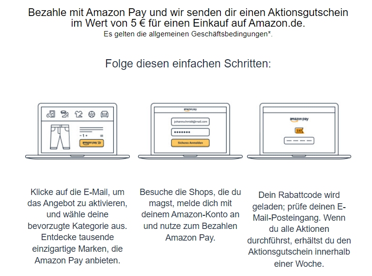 Gratis: Amazon-Gutschein über 5 Euro via "Amazon Pay"