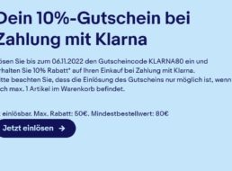 Ebay: 10 Prozent Rabatt  bei Zahlung mit Klarna