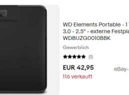 Ebay: Externe Festplatte mit 1 TByte als B-Ware für 38,65 Euro