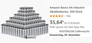 Amazon: 300er-Pack AA-Batterien für 35,64 Euro frei Haus