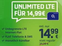 Freenet: Monatlich kündbare Unlimited-Flat im O2-Netz für 14,99 Euro