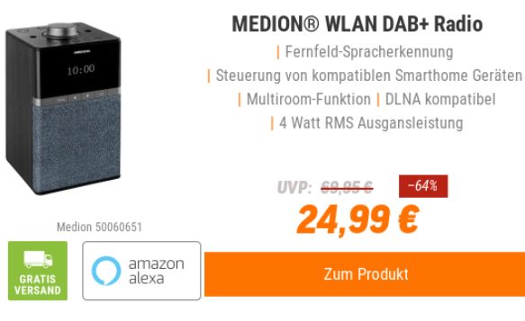 NBB: DAB-Radio "Medion P66130" mit Amazon Alexa für 24,99 Euro