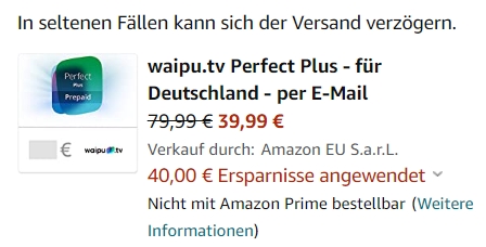 Waipu.tv: Guthabenkarten via Amazon mit 50 Prozent Rabatt –