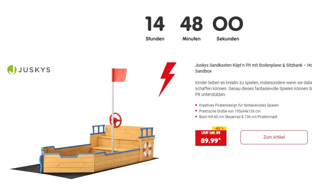 Netto Online: "Juskys Sandkasten Käpt’n Pit" für 92,94 Euro frei Haus
