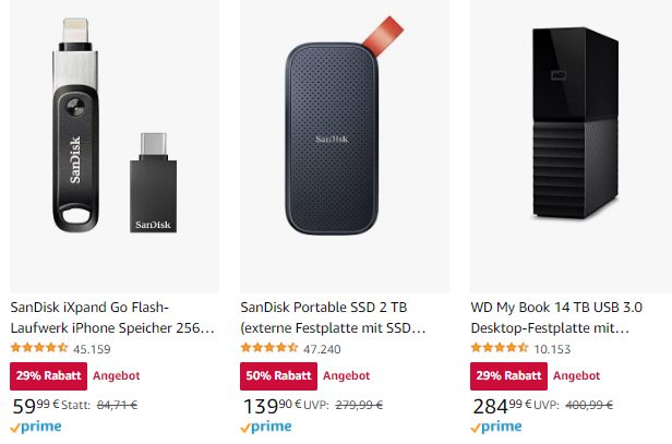 Amazon: Speicherprodukte von "Western Digital" mit Rabatt