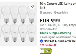 Ebay: Zehnerpack LED-Birnen von Osram für 9,99 Euro frei Haus