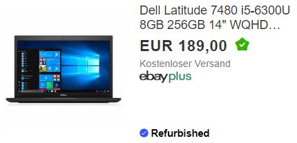 Ebay: Dell Latitude 7480 als "1. Wahl" für 170,10 Euro