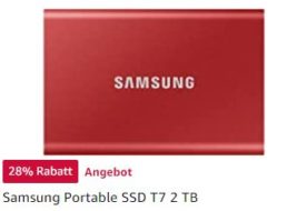 Amazon: „Samsung Portable SSD T7“ mit zwei TByte für 121,99 Euro
