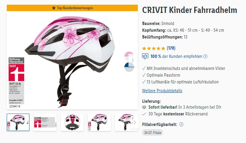 Lidl: Kinder-Fahrradhelm mit gutem Testergebnis für 14,99 Euro